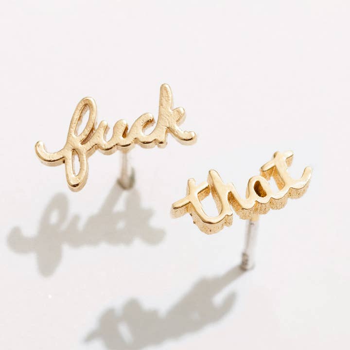 Fuck That Swear Word Stud Earrings - Gold Plate or Sterling for wholesale by Larissa Loden