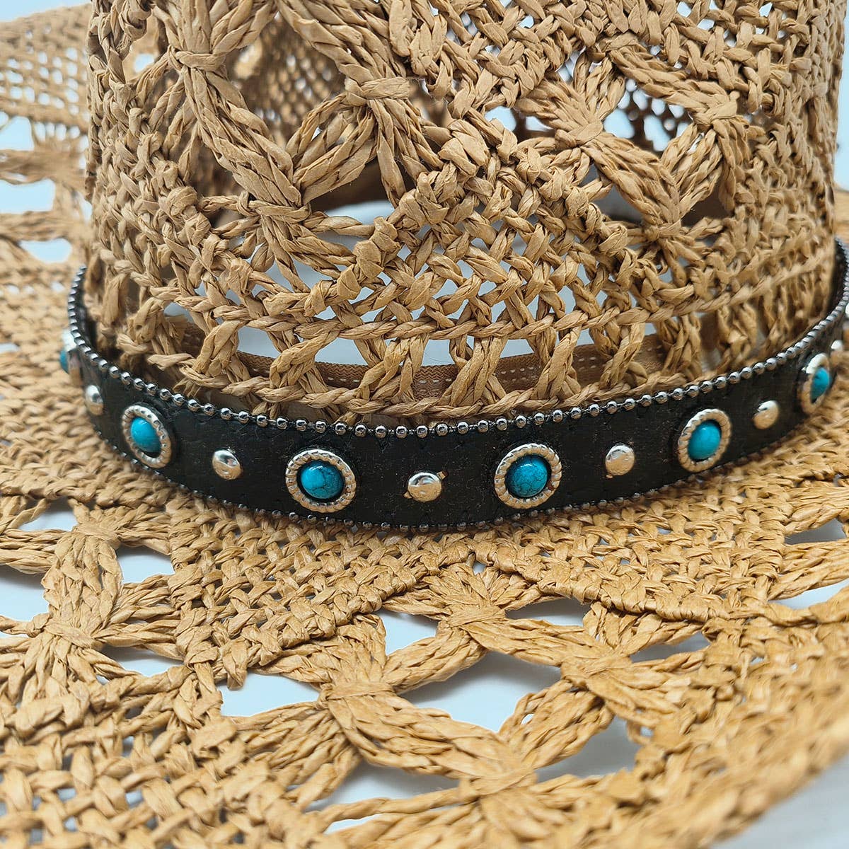 ACCITY - Wholesale Cowboy Hat - Women's - Cowboy Straw Hat with Turquoise Belt Decor_CWAH12524