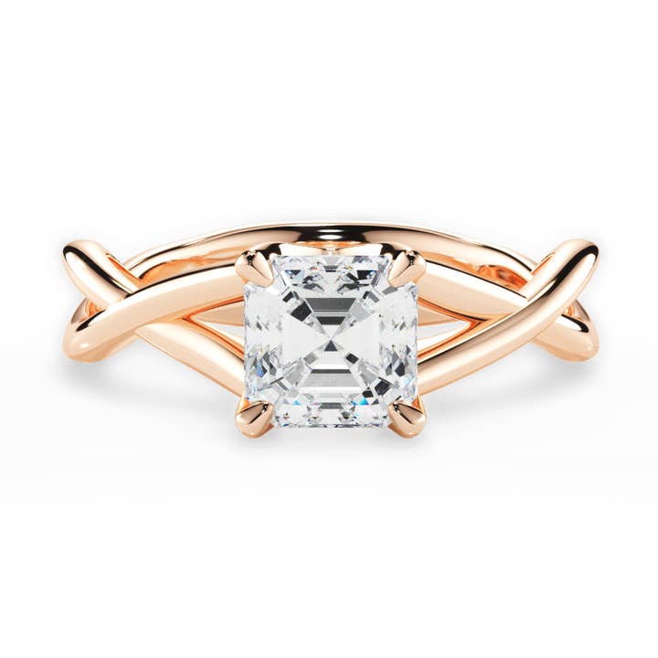 Asscher-slipad öppen-twist solitärring för förlovning för wholesale av Caratina