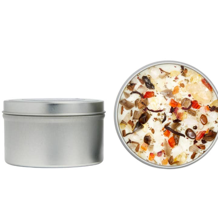New Moon Beginnings - Wholesale Travel Candles - Crystals & Herb Energy Candles 8oz Tin Soy Candles Handmade50