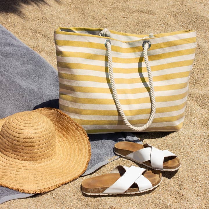 Rinkit Pty Ltd - Wholesale Beach Bag - Large Striped Canvas Tote Beach Bag - 55cm x 36cm - By Nicola Spring