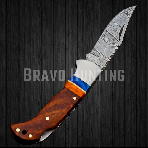 Bravohandicrafts – wholesale Pocket knife/holder – 6.5" Damascus Steel Folding Pocket Knife Handmade Sheath1