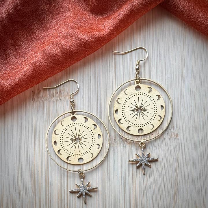 Celestial Moon Phases Witchy Earrings for wholesale by Monstera Earrings