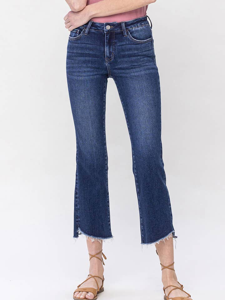 MID RISE RAW STEP HEM CROP FLARE JEANS LV1147 for wholesale by Lovervet by VERVET