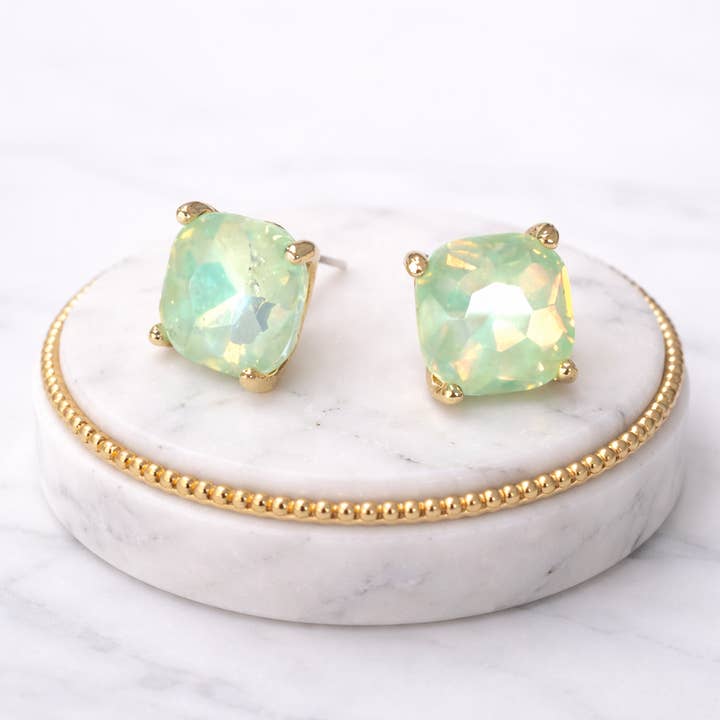 12mm Cushion Cut Square Crystal Glass bead stud Earrings for wholesale by StarryNYC