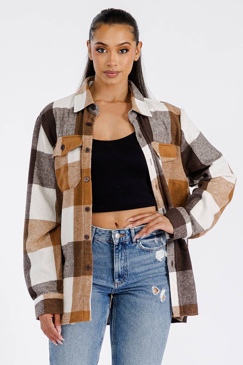 WEIV - Wholesale Shirt Jacket/Shacket - Women's - Boyfriend Oversized Soft Flannel Shacket1