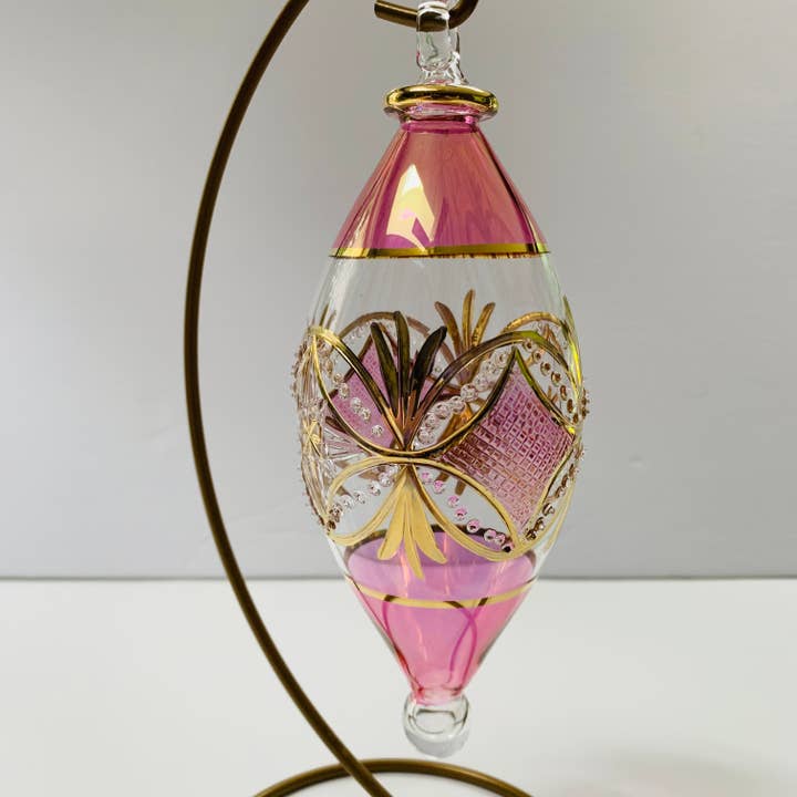Dandarah – Ornamento por atacado – Ornamento oval de vidro soprado - carrossel rosa