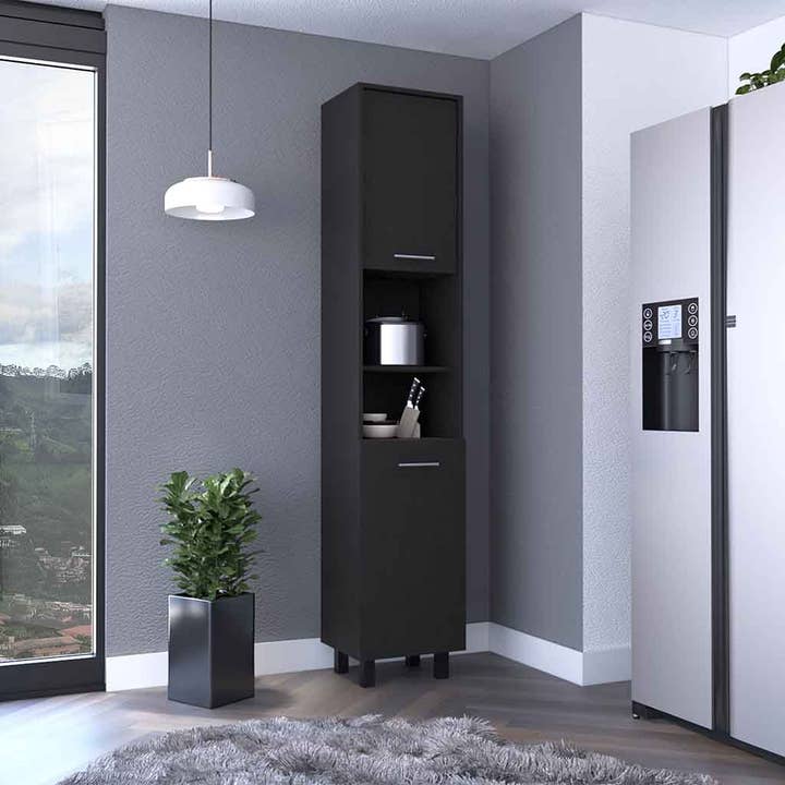 Black Hobart kitchen pantry in melamine for wholesale on Faire