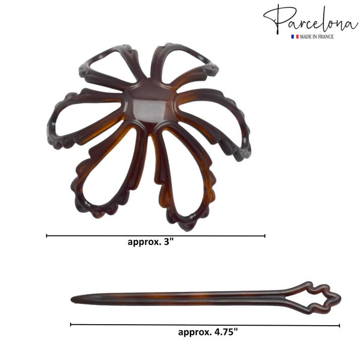 Parcelona - Wholesale Hair clip – Women’s - Parcelona French Floral Wavy Petal Shell Celluloid Hair Slider Bun Cover Stick6