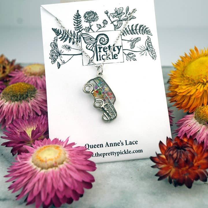 Floral SUV Necklace, Queen Anne's Lace, Vehicle Pendant for wholesale by The Pretty Pickle