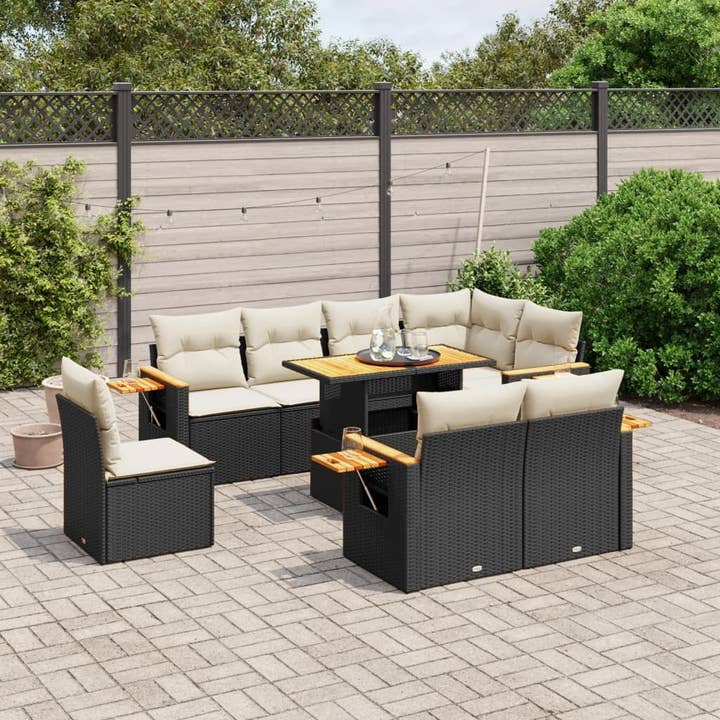 Set Divano da Giardino Nero in Rattan PE con Braccioli Regolabili Grandi per la vendita all'ingrosso da parte di American Smart