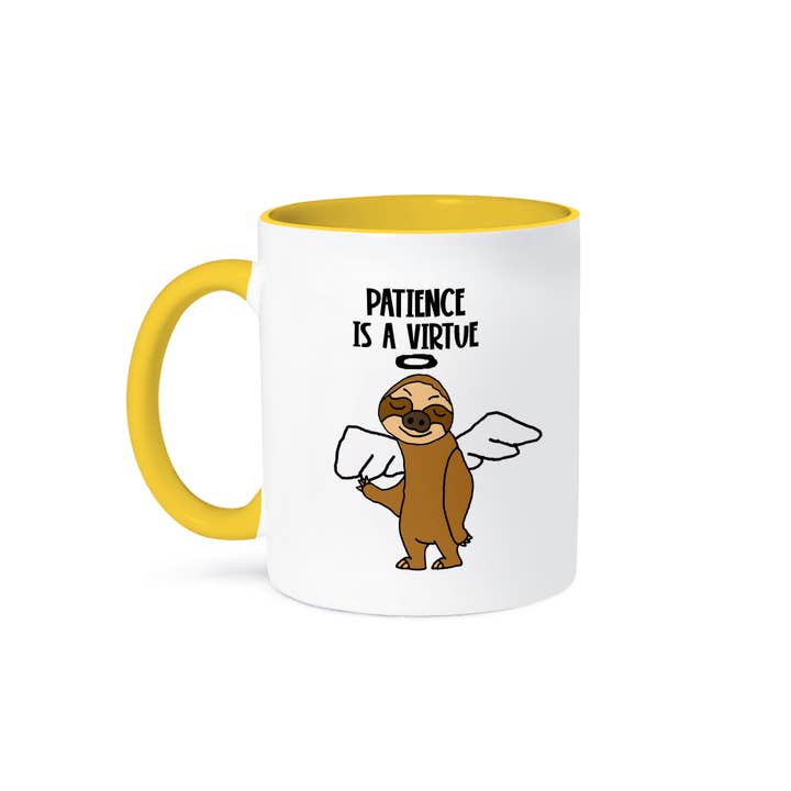 3dRose - Wholesale Coffee Mug - 3dRose, Funny Cute Cool Sloth Angel Patience is a Virtue Cartoon, Mug