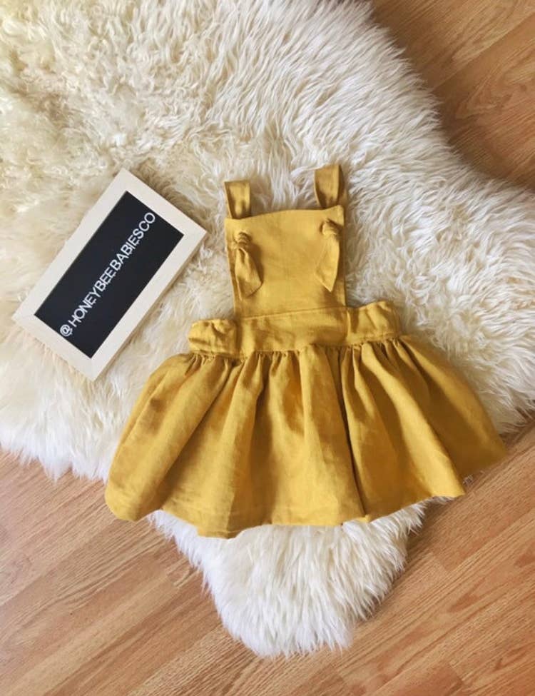 Honey Bee Babies Co - Vente Robe – enfant - Robe Pinafore en lin - Tailles pour bébé, tout-petit et fille0