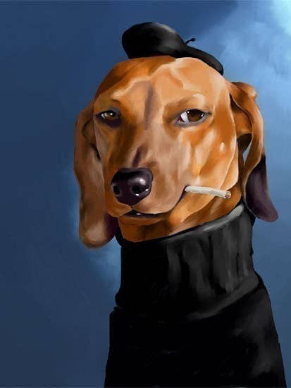 Teckel, coole kat, hond, kunstdruk voor wholesale door Brian Rubenacker studios