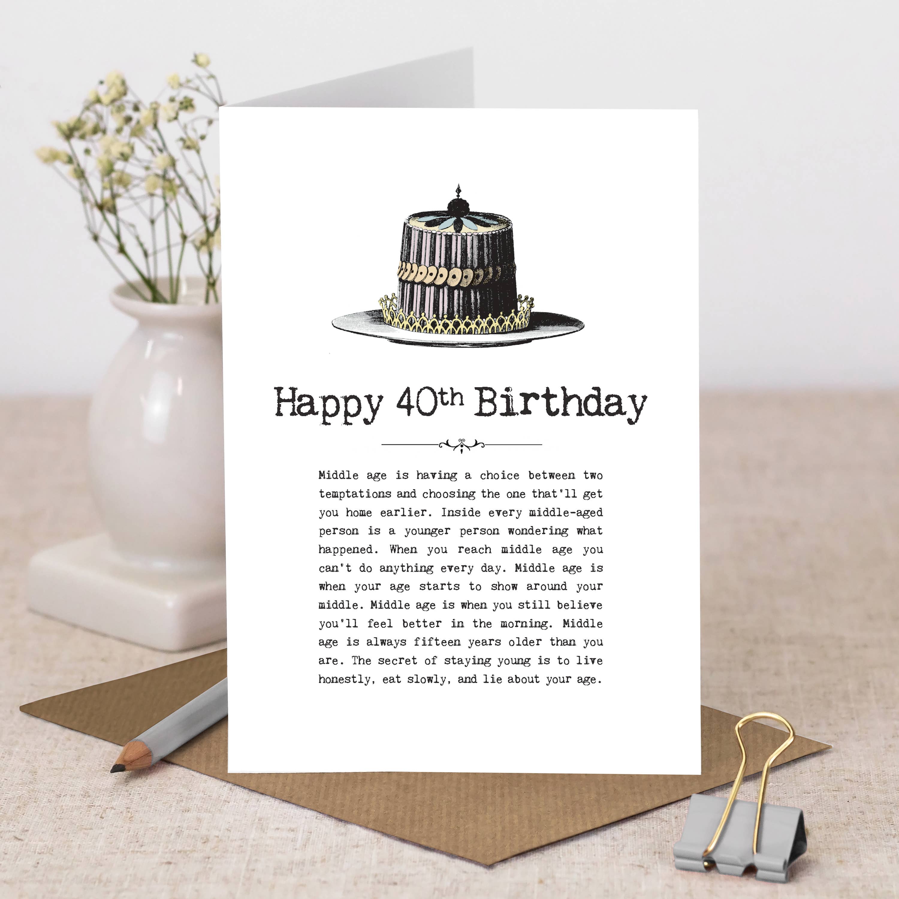 Coulson Macleod (U.S. Duties Paid) – wholesale Birthday card – 40th Birthday Card With Vintage Cake Illustration0