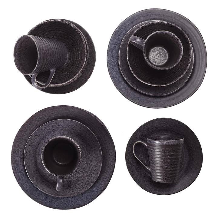 EAST AVENUE - Wholesale Dinnerware Set - 16 Piece Dinner Set Ribbed Black