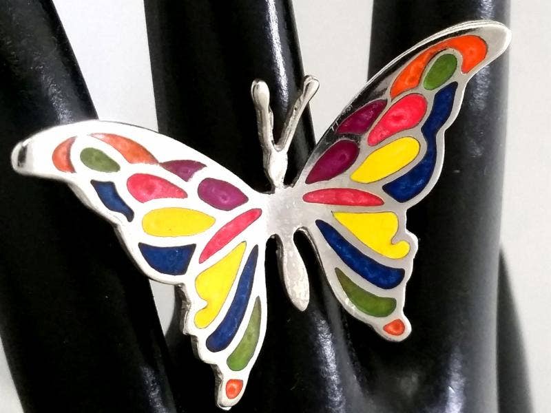 Costello International – wholesale Cocktail/Statement Ring – Eldad emalj Silver tropiska fjäril ringar13