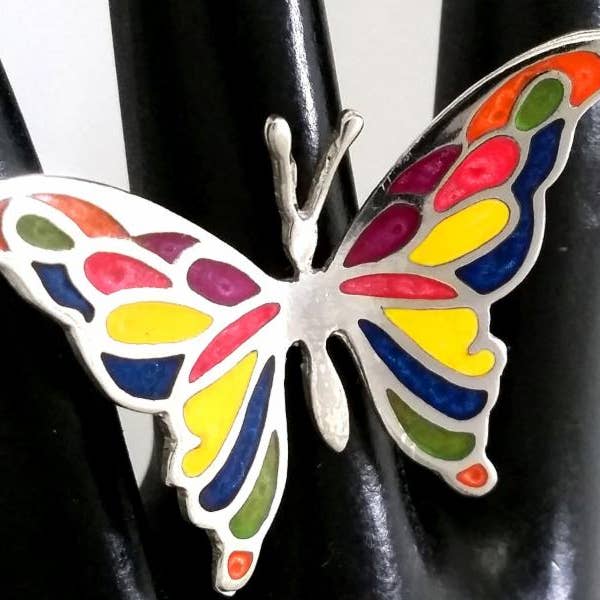 Costello International - Venta al por mayor Anillos grandes/de cóctel - Anillos mariposas tropicales de plata esmaltada13