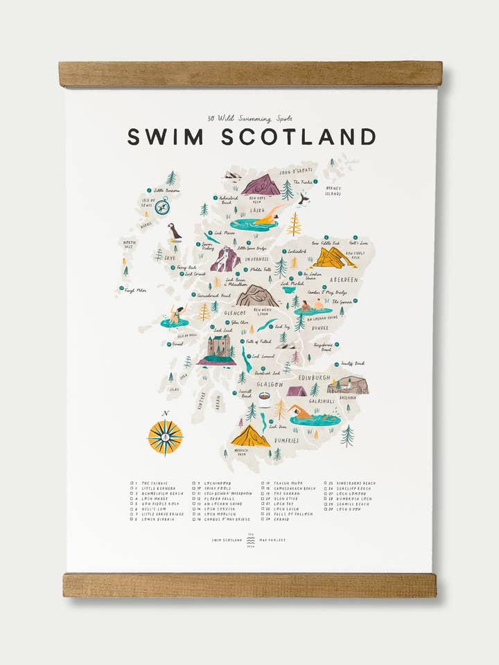 Lista di controllo mappa A3 Swim Scotland per la vendita all'ingrosso da parte di Oldfield Design Co