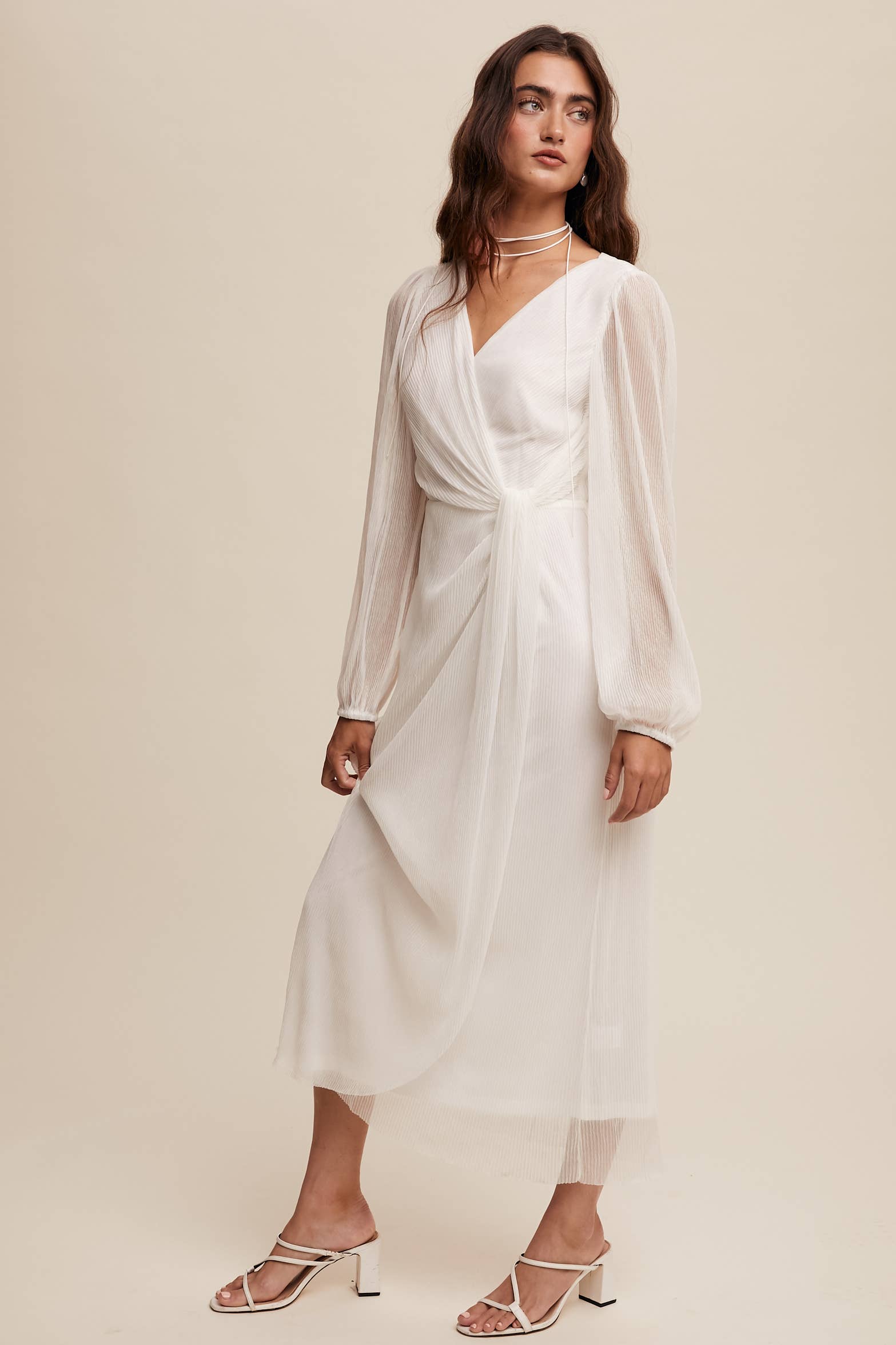 Listicle - Wholesale Jurk - Dames - Glanzende geplooide wikkel midi-jurk LD132223