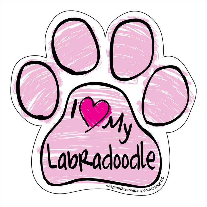 Labradoodle Pink Scribble Paw Magnet for wholesale by Imagine This Company