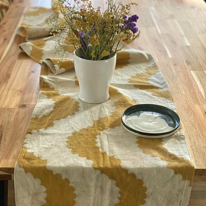 Ichcha - Wholesale Table Runner - Block Printed Organic Cotton Table Runner - Golden Rays2