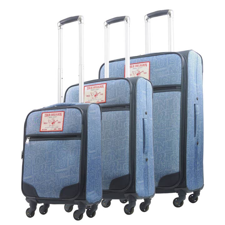 FUL Luggage (Concept One) - Wholesale Luggage - True Religion Blue 3-Piece Soft Sided Expandable Spinner Luggage Set