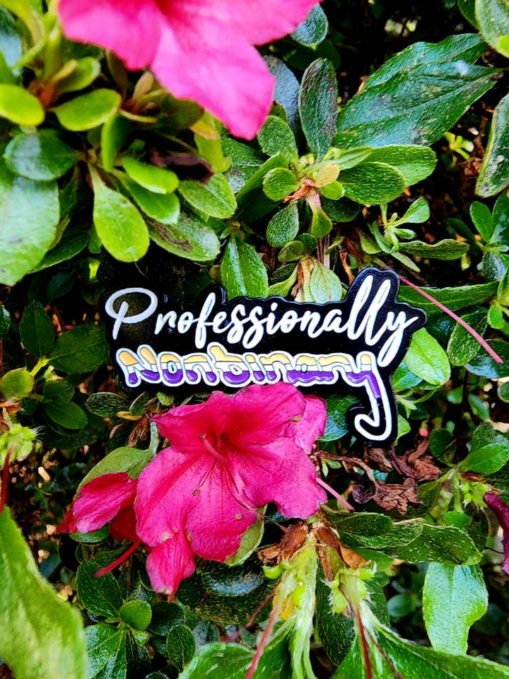Professionally Nonbinary Pride Enamel Pin for wholesale by Arledge Comics