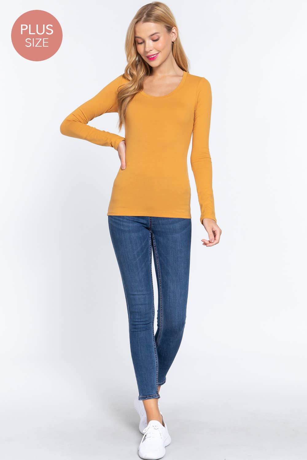 Active Basic | Active USA - Wholesale Knit Top - Women's - [PLUS SIZE] Long Sleeve Scoop Neck Top29