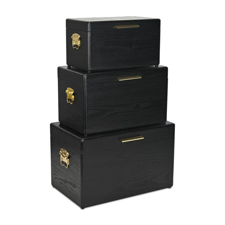 Cheungs Home Decor - Wholesale Trunk - Sable Set of 3 Trunks with Gold Handles4