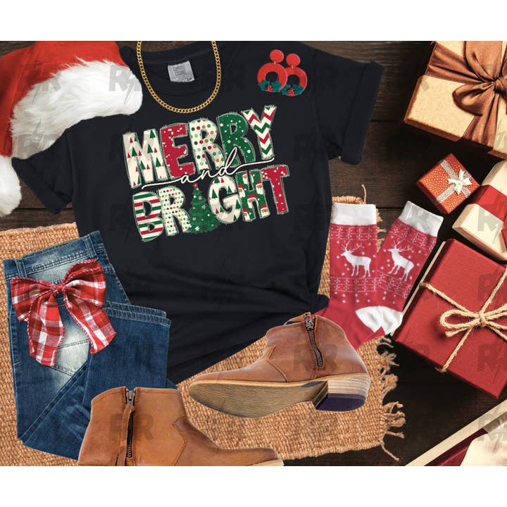 Merry and Bright Black Tee for wholesale by The Red Rival Wholesale