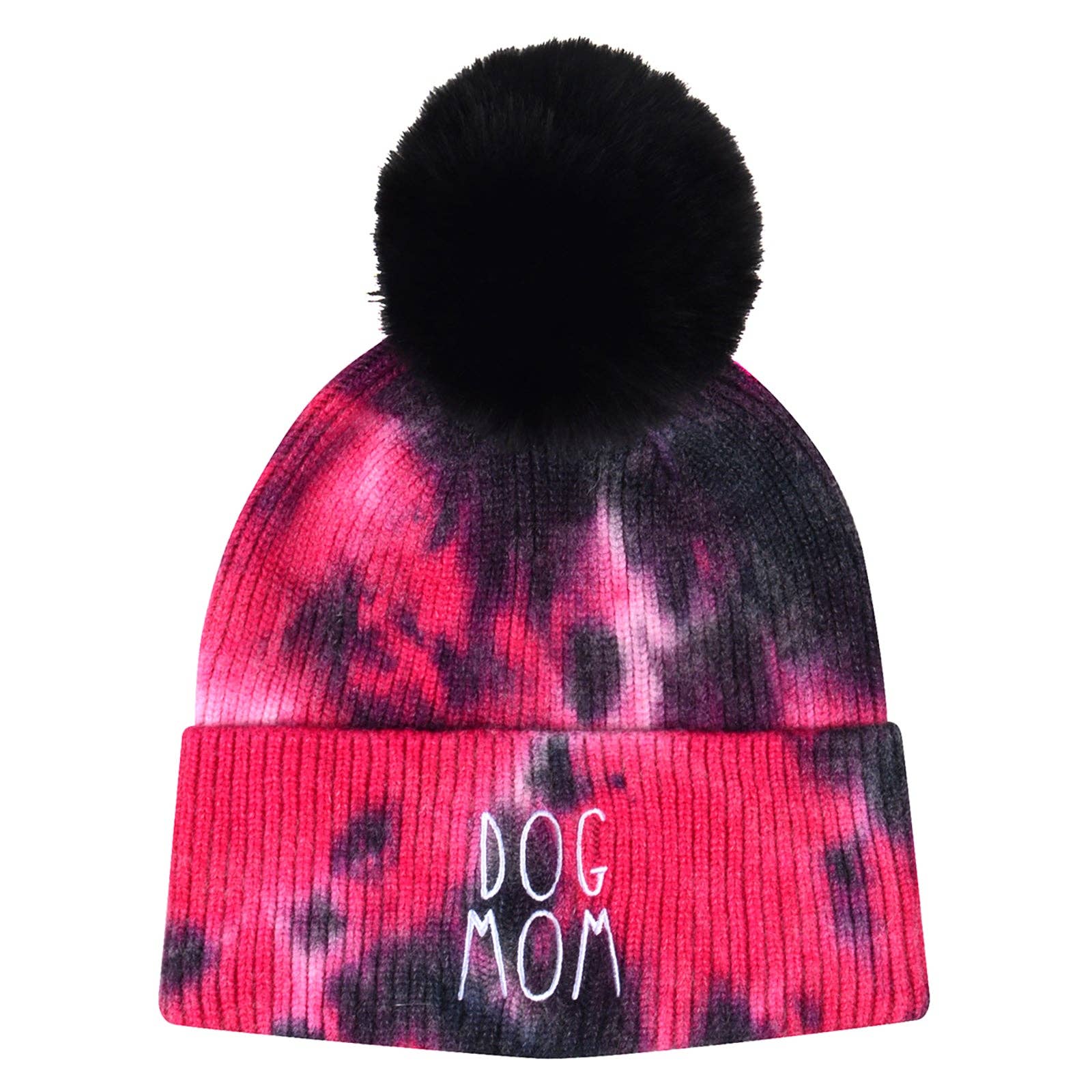 HATPHILE - Wholesale Beanie - Women's - Hatphile Dog Mom Tie Dye Faux Fur Pompom Knit Beanie Skully Toque Stocking2