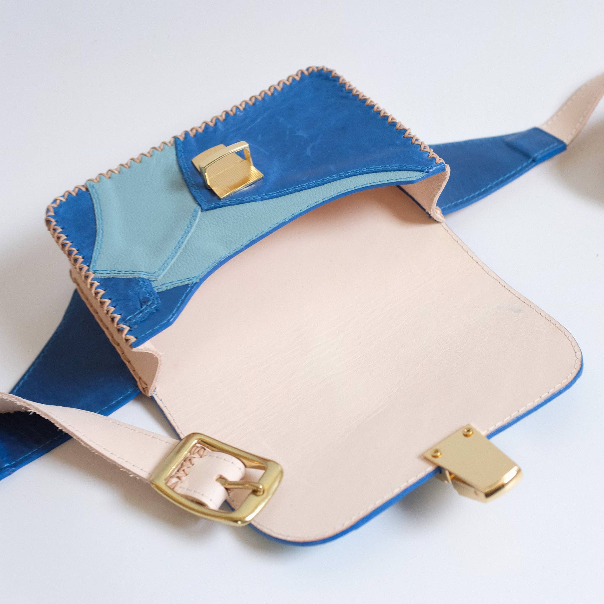 Blues Leather Patchwork Sling Bag for wholesale on Faire3