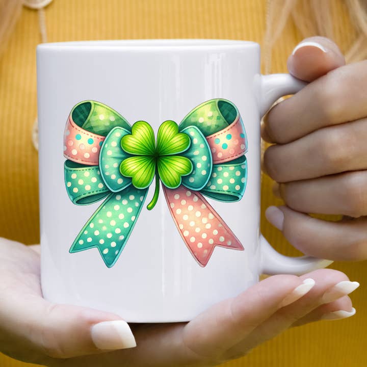 St Patricks Day Coquette Bow Mug for wholesale by Hello Gorgeous Mugs