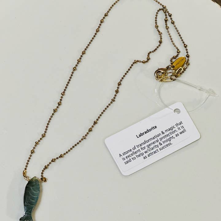Santore Jewelry Company - Wholesale Pendant/Charm Necklace - Labradorite Small Fish Necklace – Brass Chain2