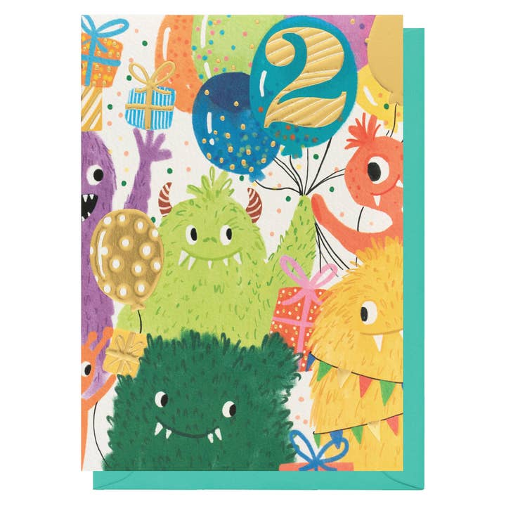 Age 2 Monster Birthday Card | Milestone Age | Kids Cards for wholesale by Louise Tiler