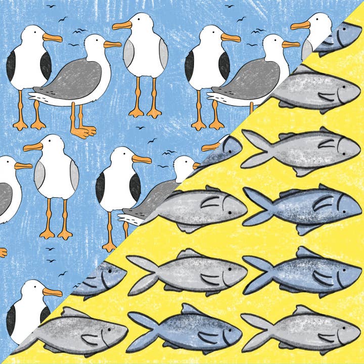 Seagull/Sardine Catcher Double Sided Wrapping Paper for wholesale by Neon Magpie