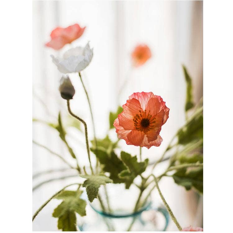 Rustic Reach - Vente Fleurs artificielles - Tige de pavot en soie rose ou blanche de 22 pouces de haut4