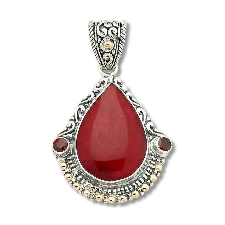 SS/18k korall hänge med granat sida stenar för wholesale av Eli Pebble