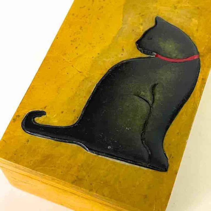 The Niger Bend - Wholesale Decorative Box - Cat Silhouette Design - Small Rectangle Soapstone Trinket Decor Box7