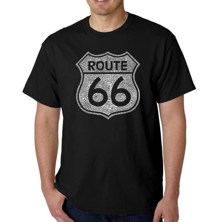 LA Pop Art - Wholesale Screen Printed T-Shirt - Men's - Men's Word Art Tee's - Cities Along  Route 660