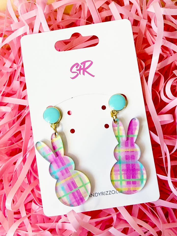 Spring Plaid Bunny Dangle for wholesale by Sandy + Rizzo