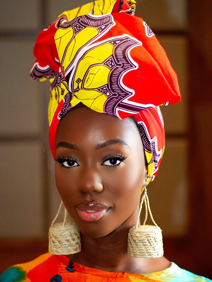 Pacote de presente African Ankara com estampa de Ankara e gravata com brinco de vime - Quênia por atacado de CUMO London