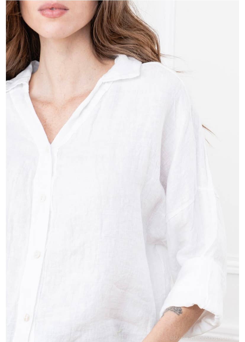 LINEN & COTTON HOUSE - Vente Chemise à col boutonné – femme - CHEMISE EN LIN. 48902 NINA45