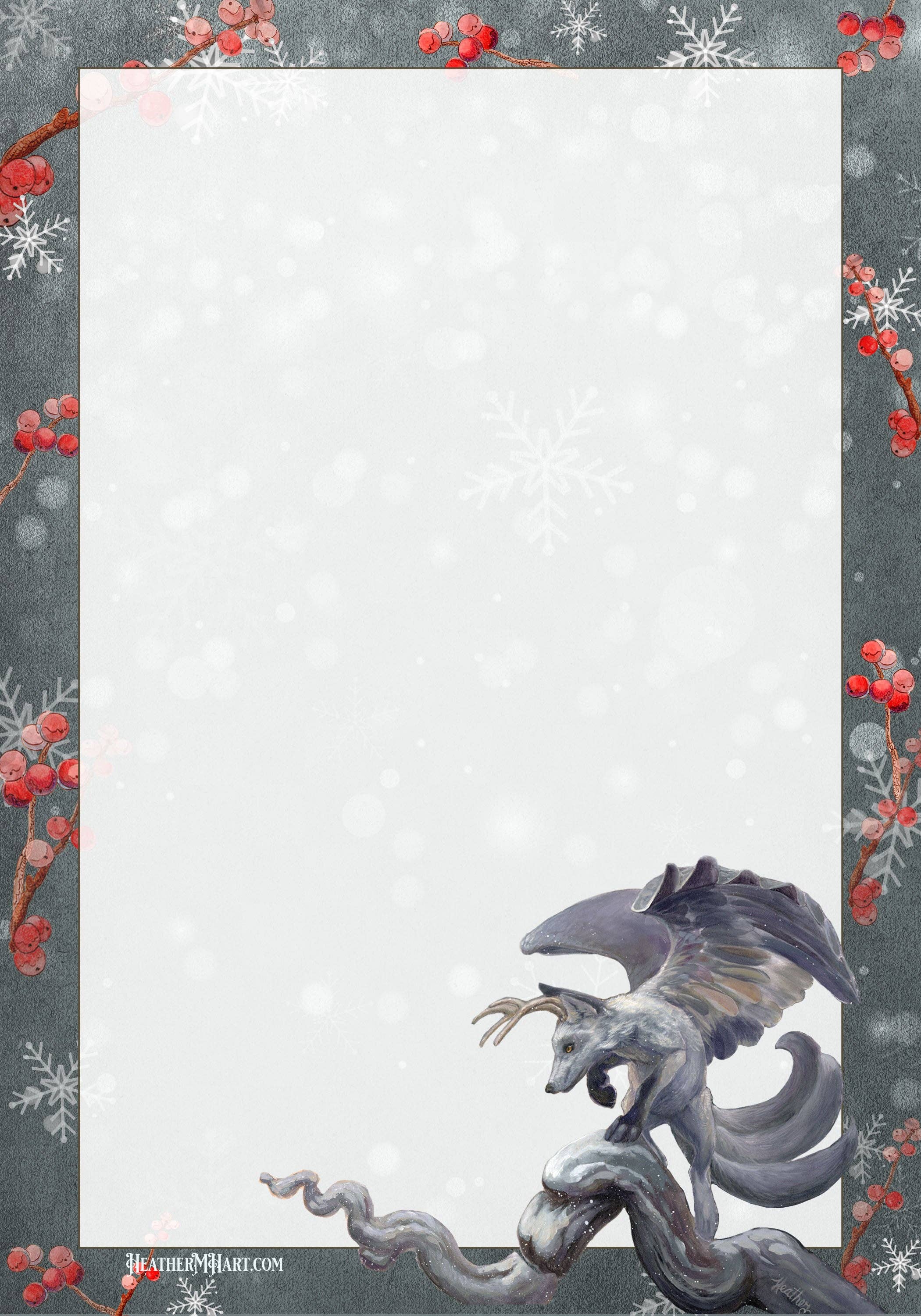 Wings of Fantasy - Wholesale Stationery/Notecard Set - Spirit of Winter Writing Set | Winter Fox Stationery Set |  Wolpteringer Art | Winter Berries | Handmade Wax Seals | Gift for Writer2