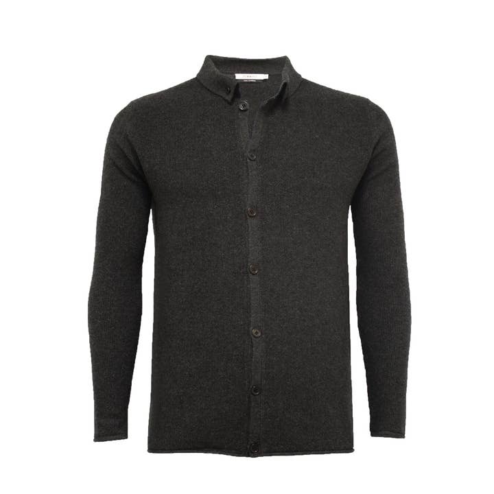 Black Pique Stitch Cashmere Knitted Shirt Titan for wholesale by Hommard