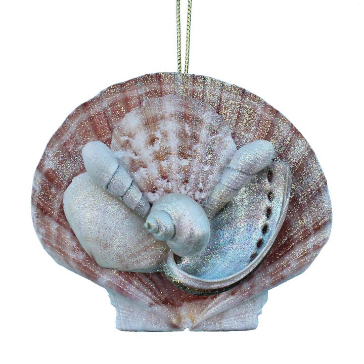 California Seashell Company - Wholesale Ornament - Irish Flat Seashell Collage Ornament