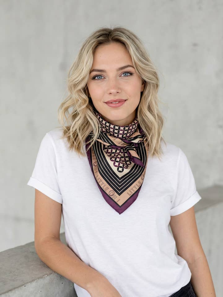 Satin scarf 70x70 ref. 9064 - Plum for wholesale by Little Oh!