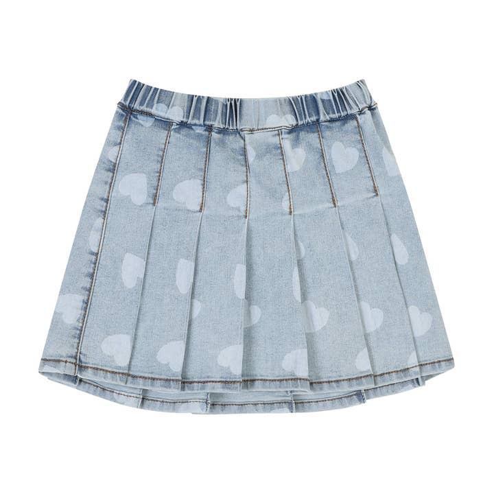 Pleated Heart Print Denim Skirt for wholesale by ToTo Heros