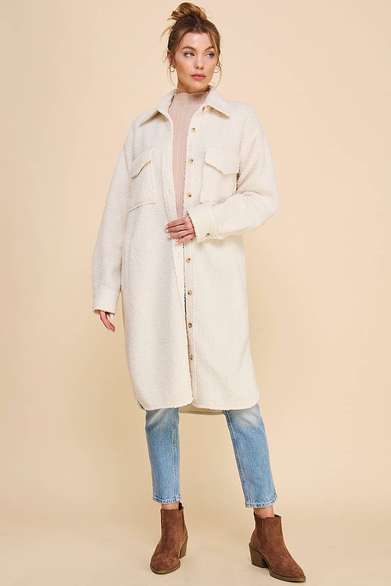 Dusty Rose Long Sherpa Shacket with Pockets for wholesale on Faire10